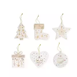 Komplet 6 biało-złotych porcelanowych ozdób